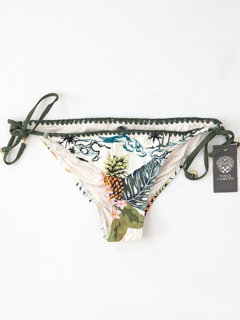 Vince Camuto String Bikini Tropical Print Sand Multi Womens Large